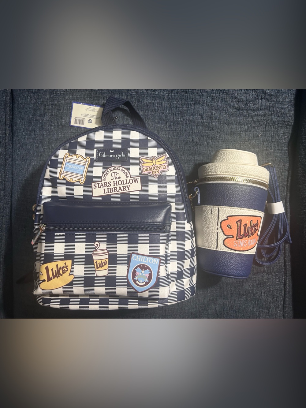 Gilmore Girls Navy & White Checkered Patch Mini Backpack and Crossbody Purse